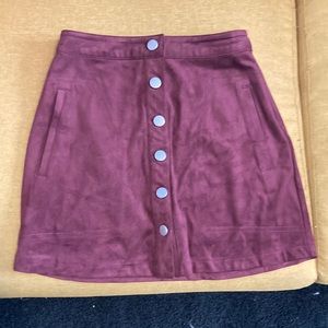 Burgundy red suede short skirt